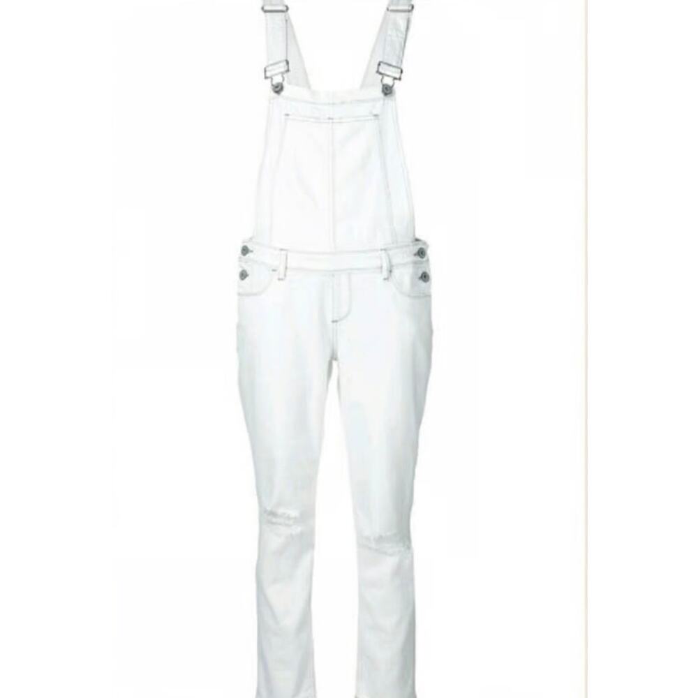 Paige Revolve Sierra‎ Distressed Deconstructed Crop White Denim Overalls Sz 24